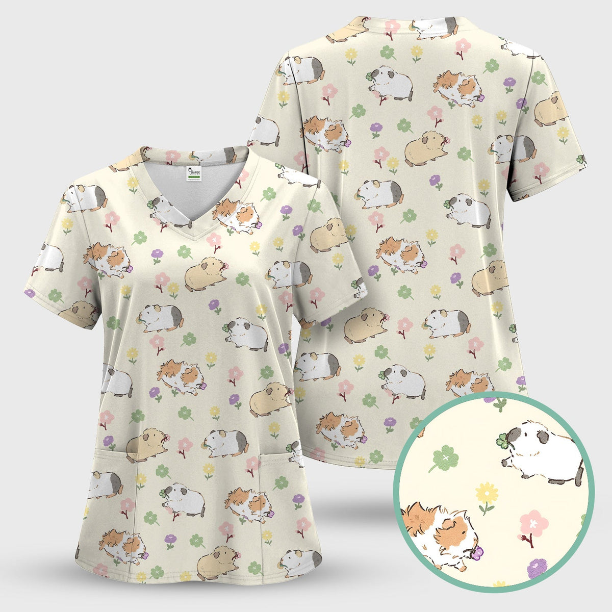 Cozy Guinea Pig Floral Doodle Nurse Scrub Set