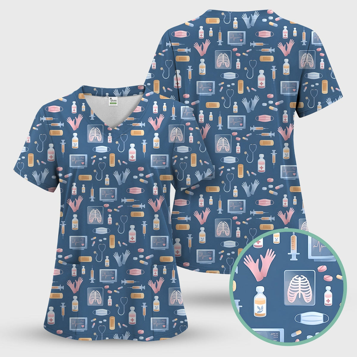 Medical Tools Gloves Syringe Nurse Scrub Top