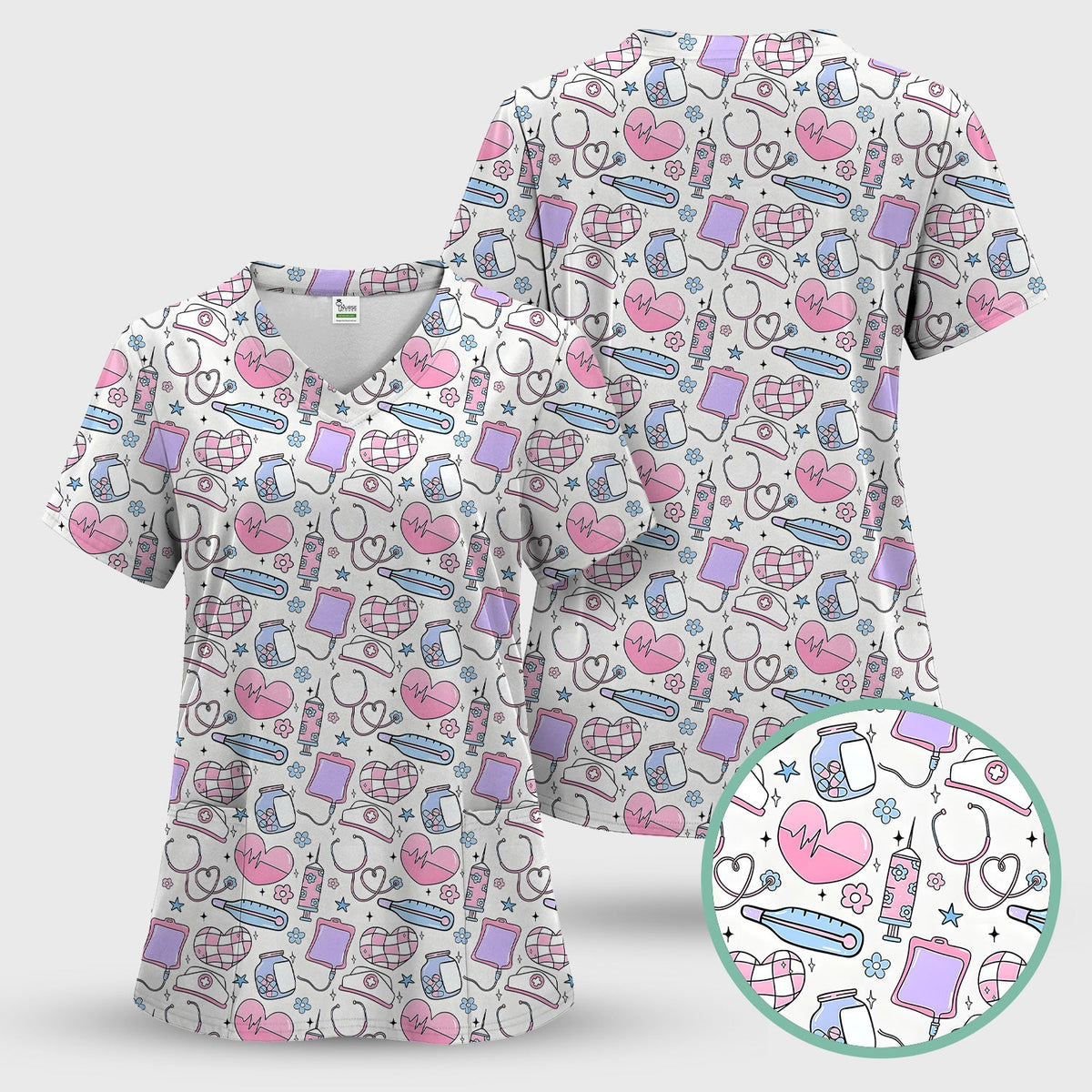 Pastel Medical Icons Nurse Scrub Set