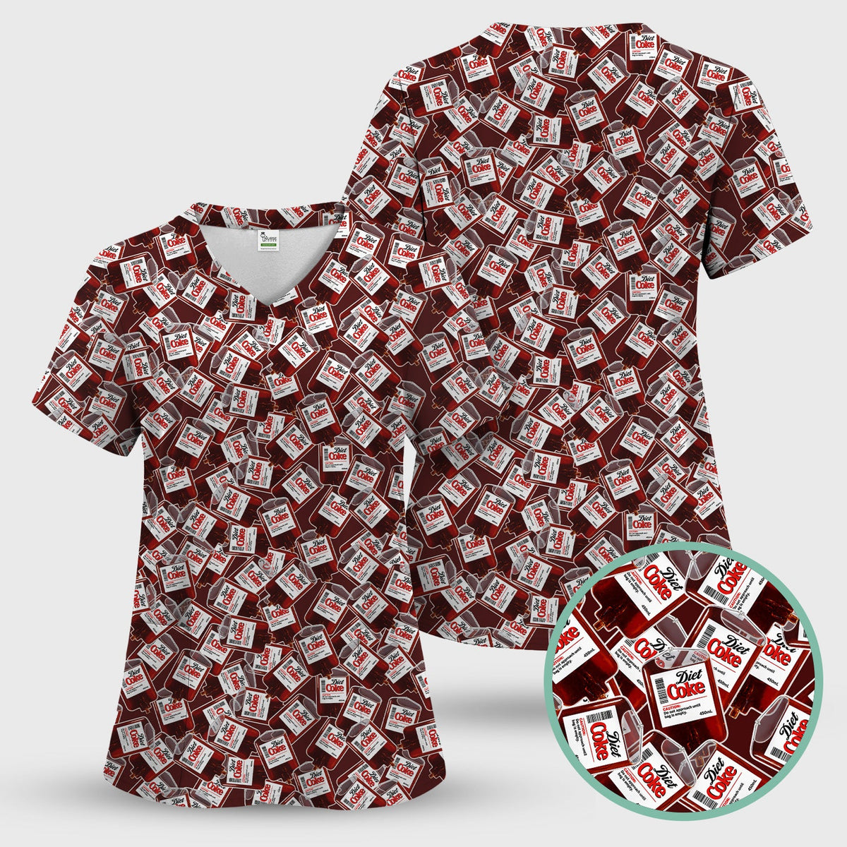 Vintage Soda Bottle Red Nurse Scrub Top
