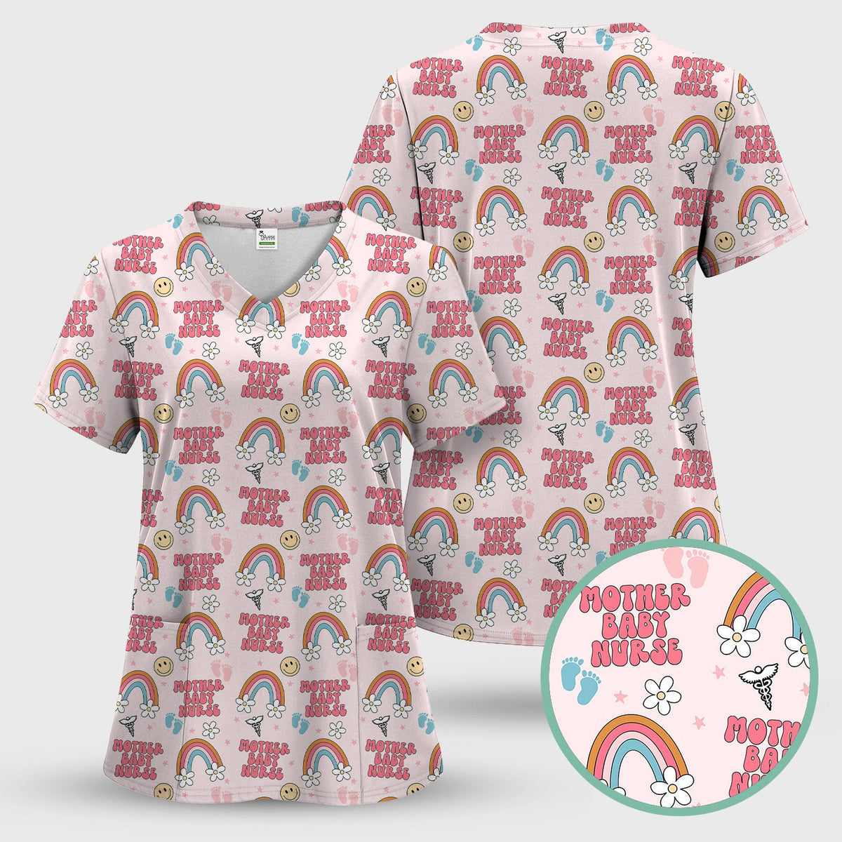 Sweet Mother Baby Nurse Rainbow Scrub Set