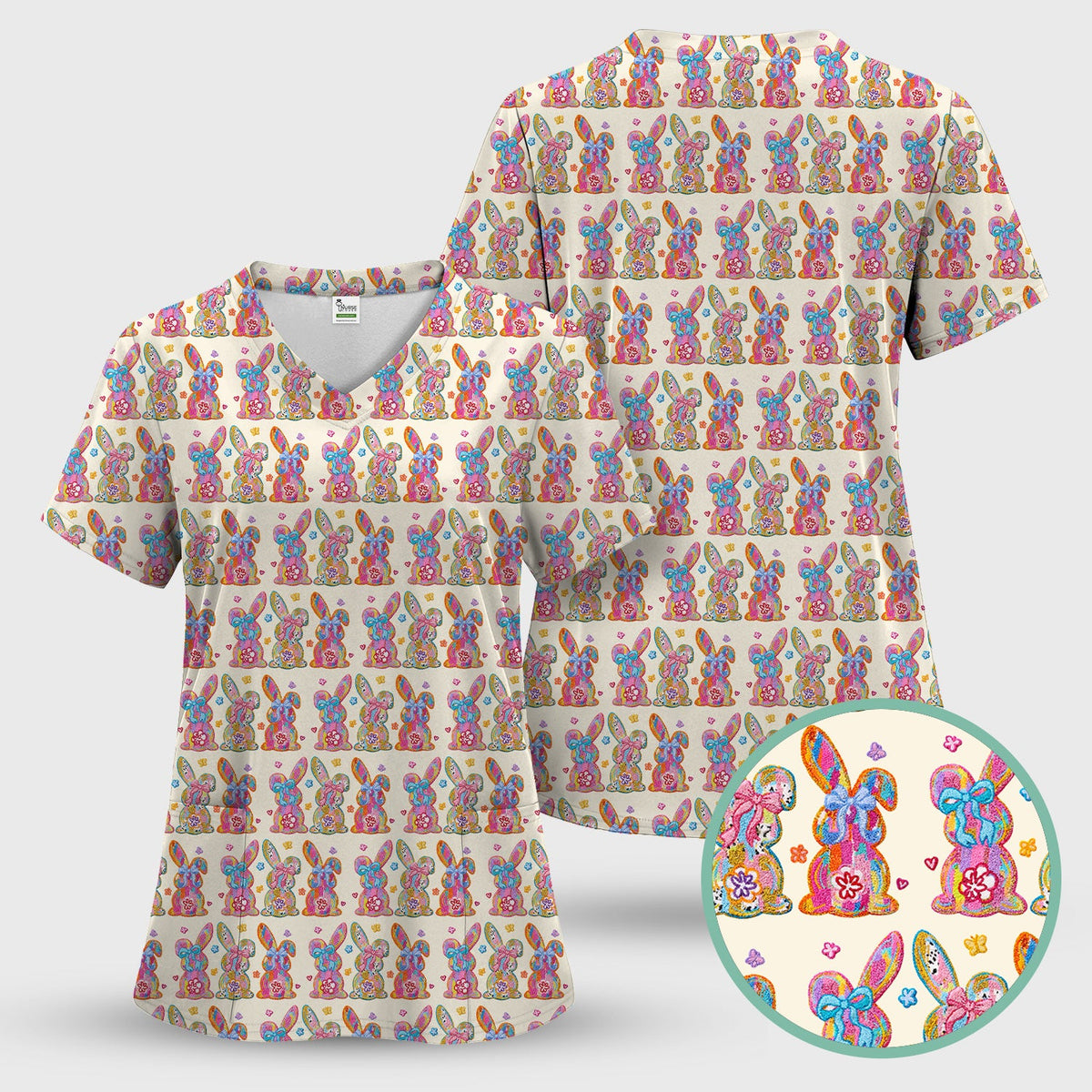 Pastel Bunny Floral Nurse Scrub Set