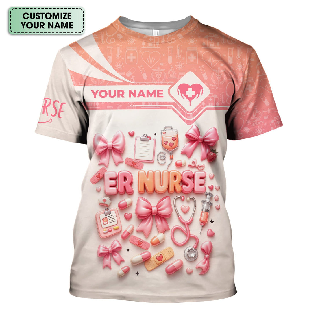 Personalized ER All Over Print Nurse Scrub Top