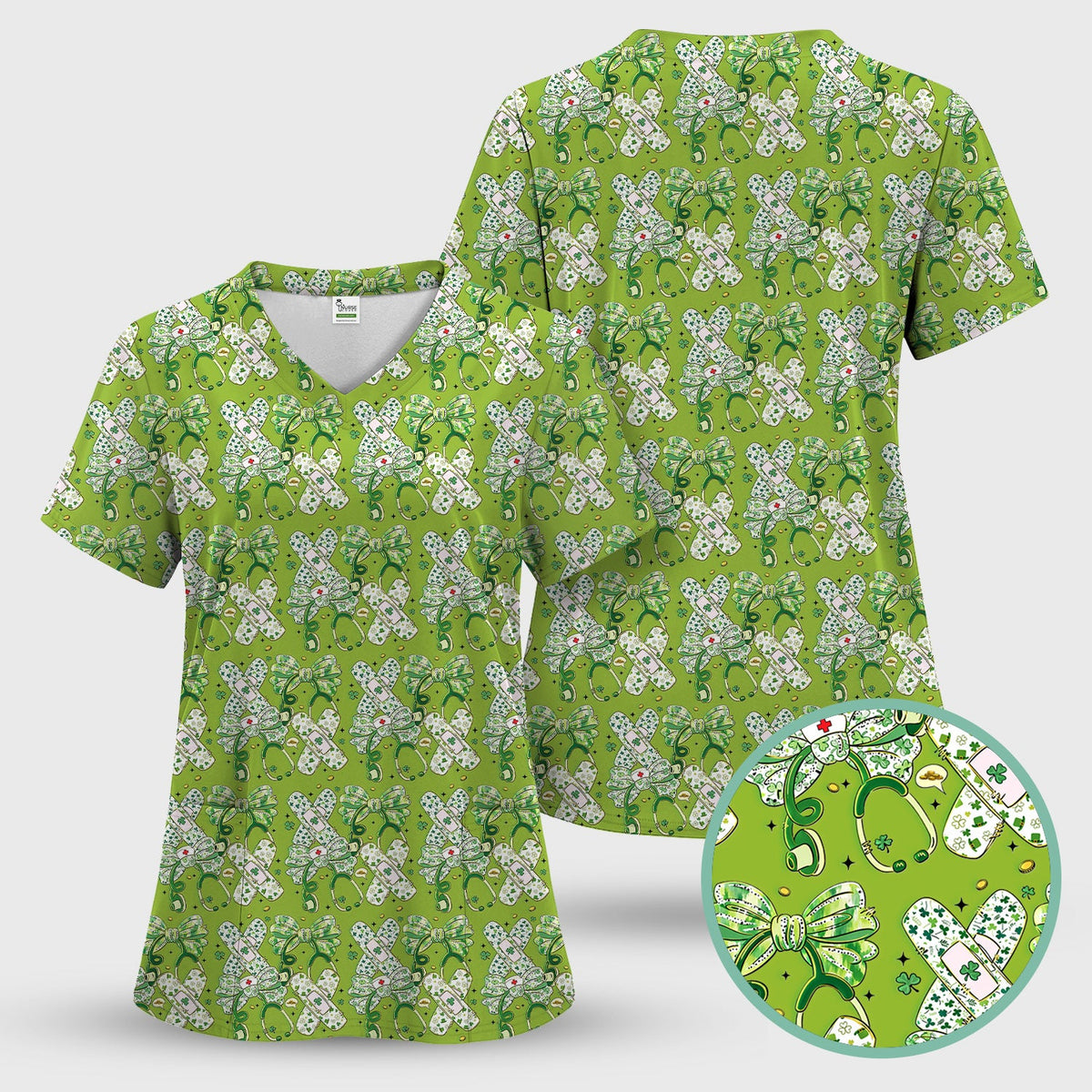 St Patrick Shamrock Stethoscope Nurse Scrub Set