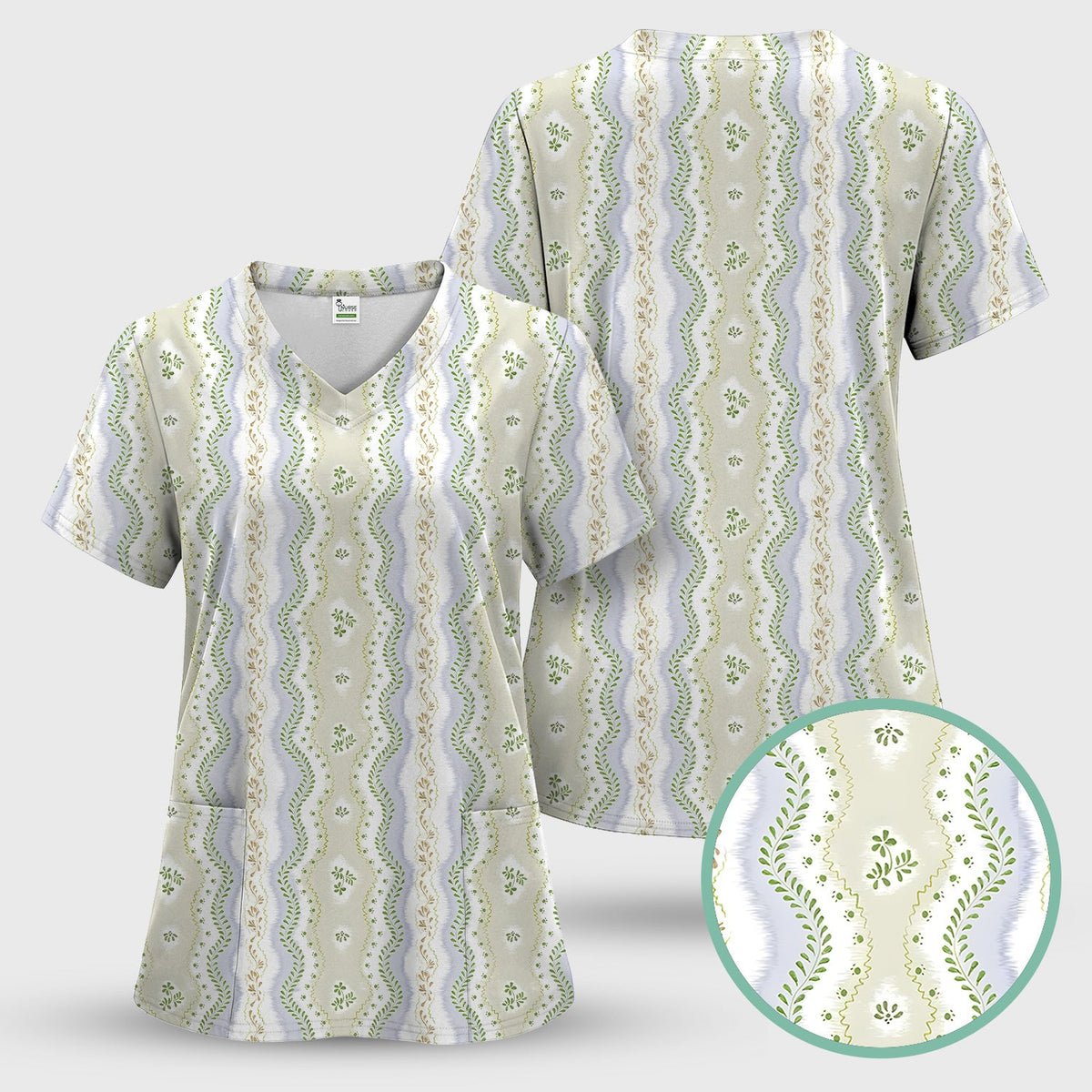 Wavy Stripe Botanical Nurse Scrub Top