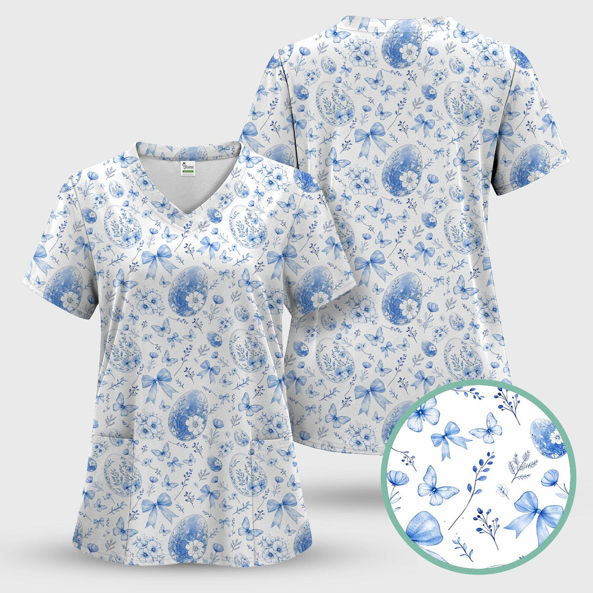 Butterfly Floral Bow Vintage Nurse Scrub Set