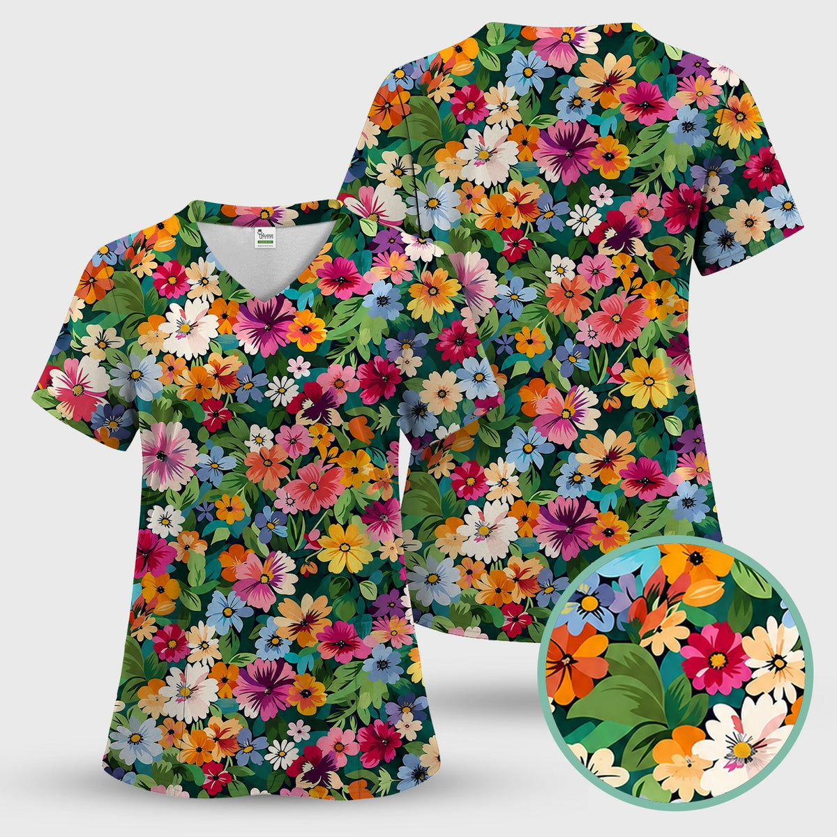 Colorful Wildflower Garden Nurse Scrub Set