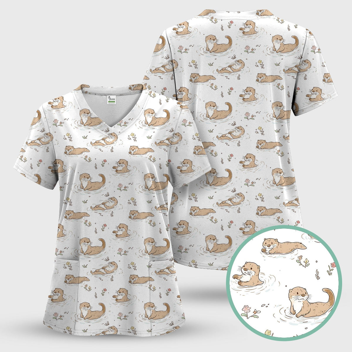 Otter Swimming Floating Water Nurse Scrub Set