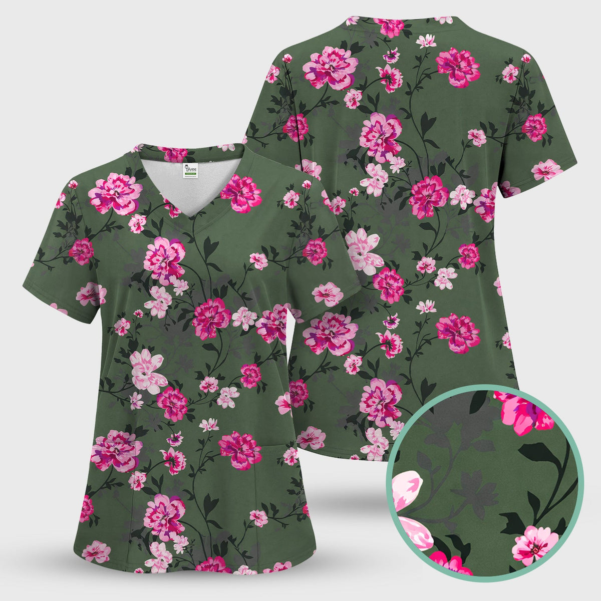 Pink Floral Blossom Nurse Scrub Set