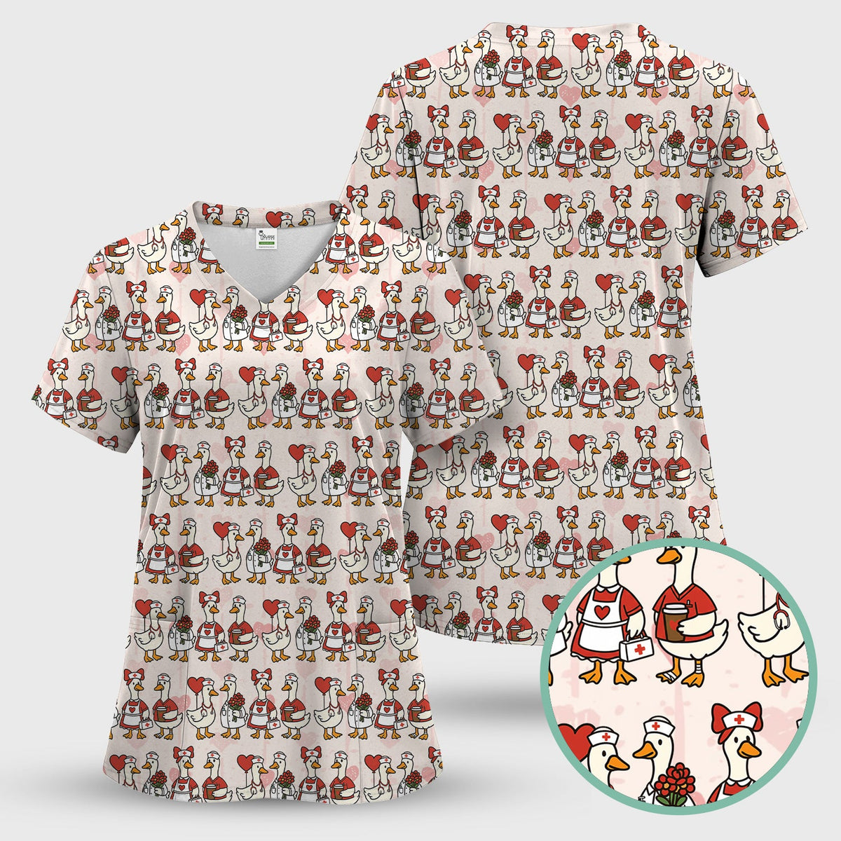 Valentine Nurse Goose Scrub Top