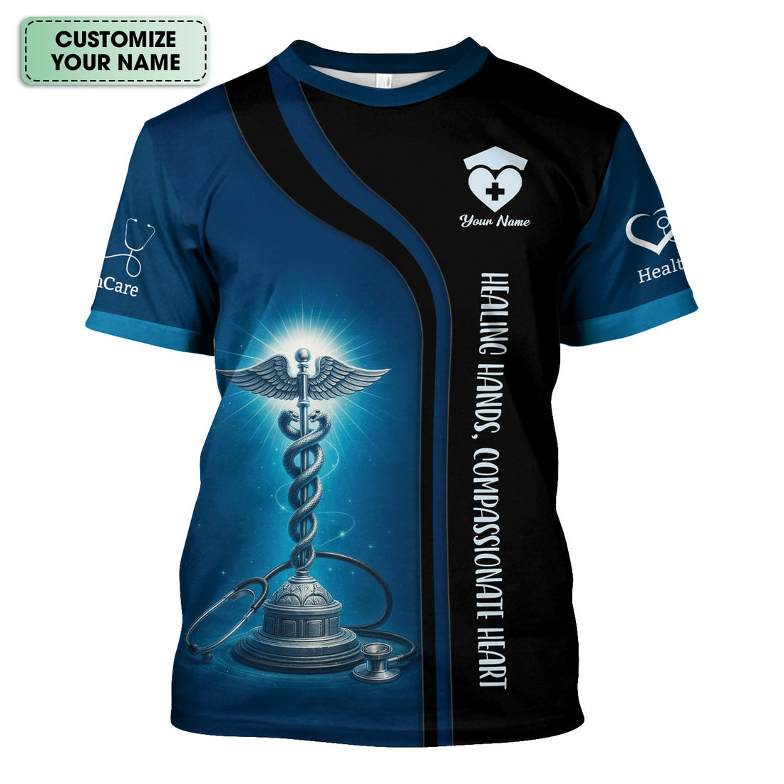 Personalized Healing Hands Caduceus Nurse Shirt