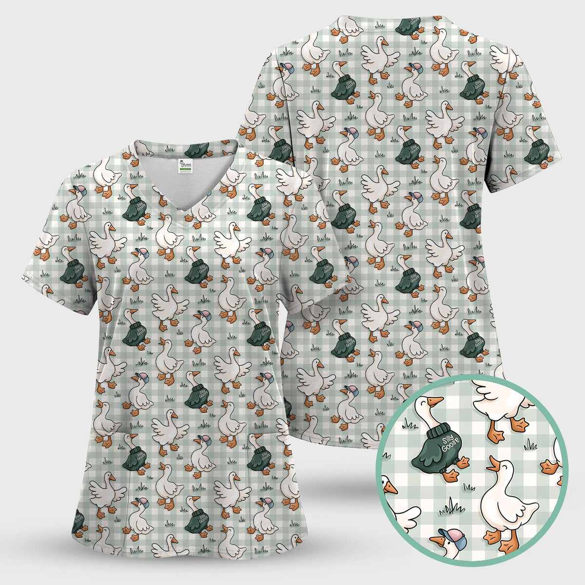 Goose Sweater Plaid Nurse Scrub Set