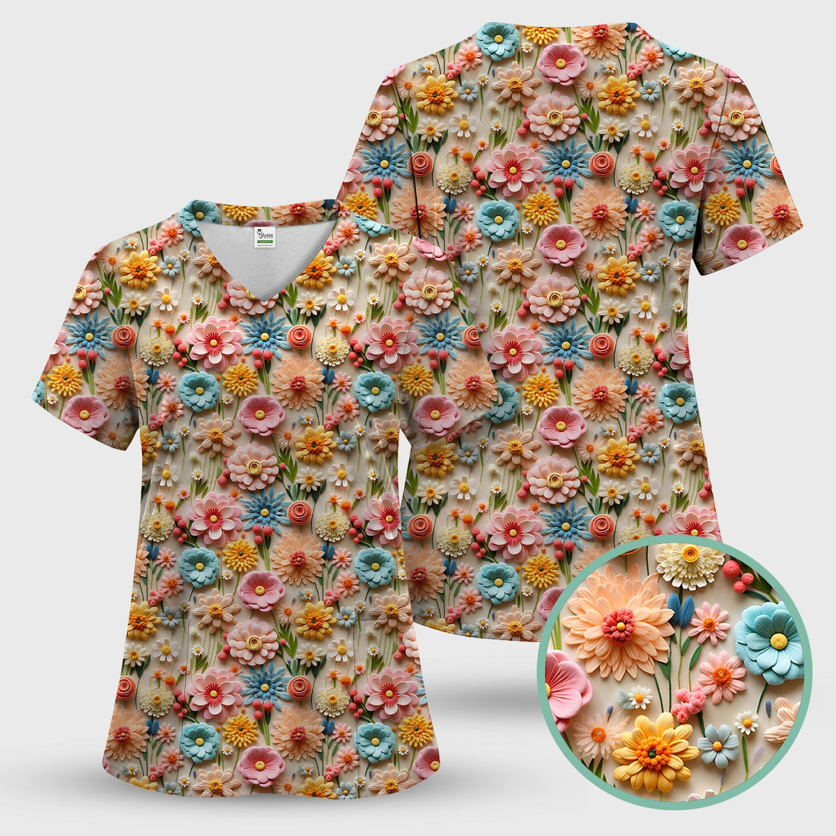 Colorful Blooming Wildflower Nurse Scrub Top