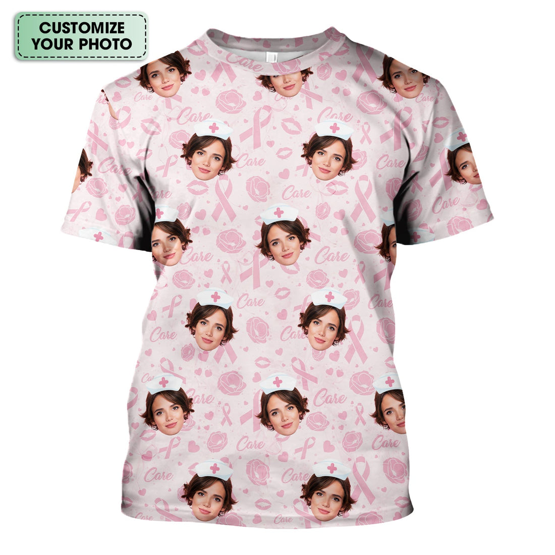 Personalized Pink Ribbon Breast Cancer Face Nurse Shirt
