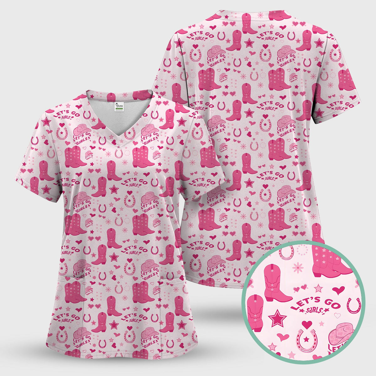 Pink Cowgirl Boots Nurse Scrub Set