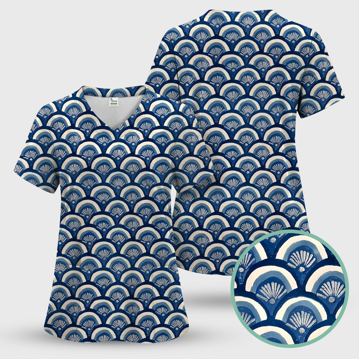 Blue Seashell Nurse Scrub Top
