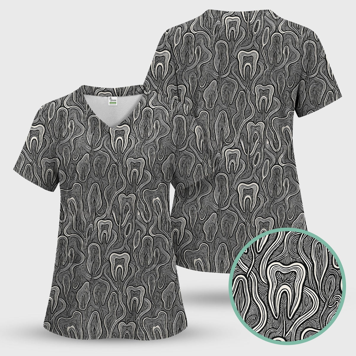 Dental Tooth Line Art Nurse Scrub Top
