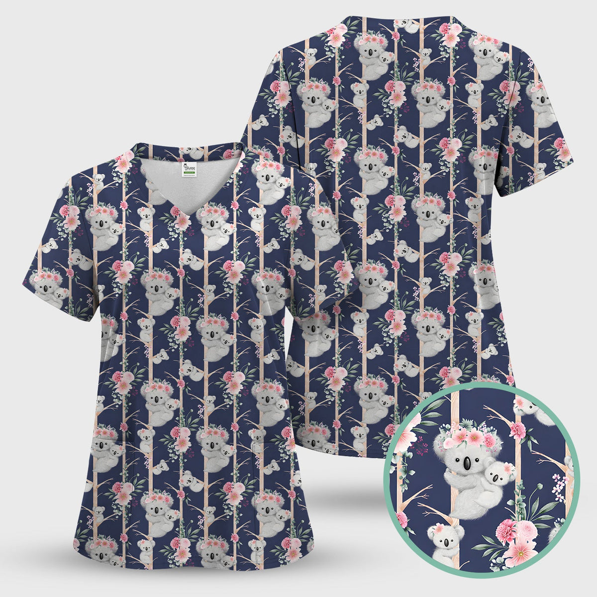 Koala Climbing Tree Blossom Nurse Scrub Set