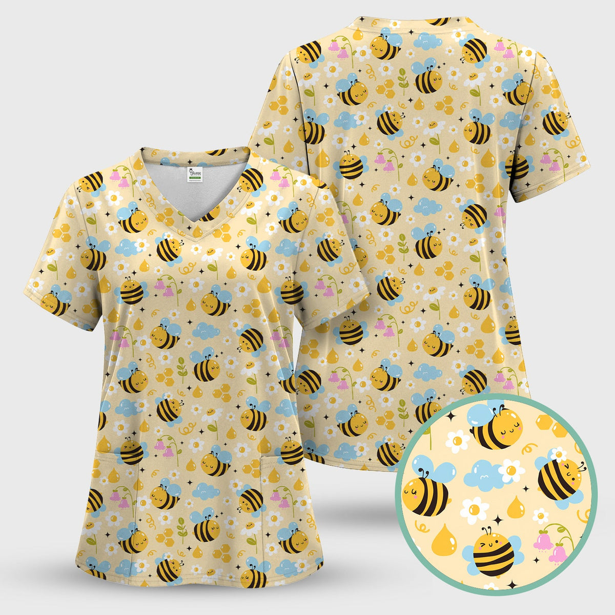 Honey Bee Flower Cloud Nurse Scrub Set