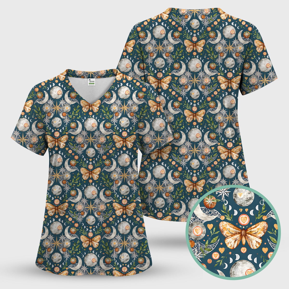 Celestial Butterfly Moonlight Nurse Scrub Top