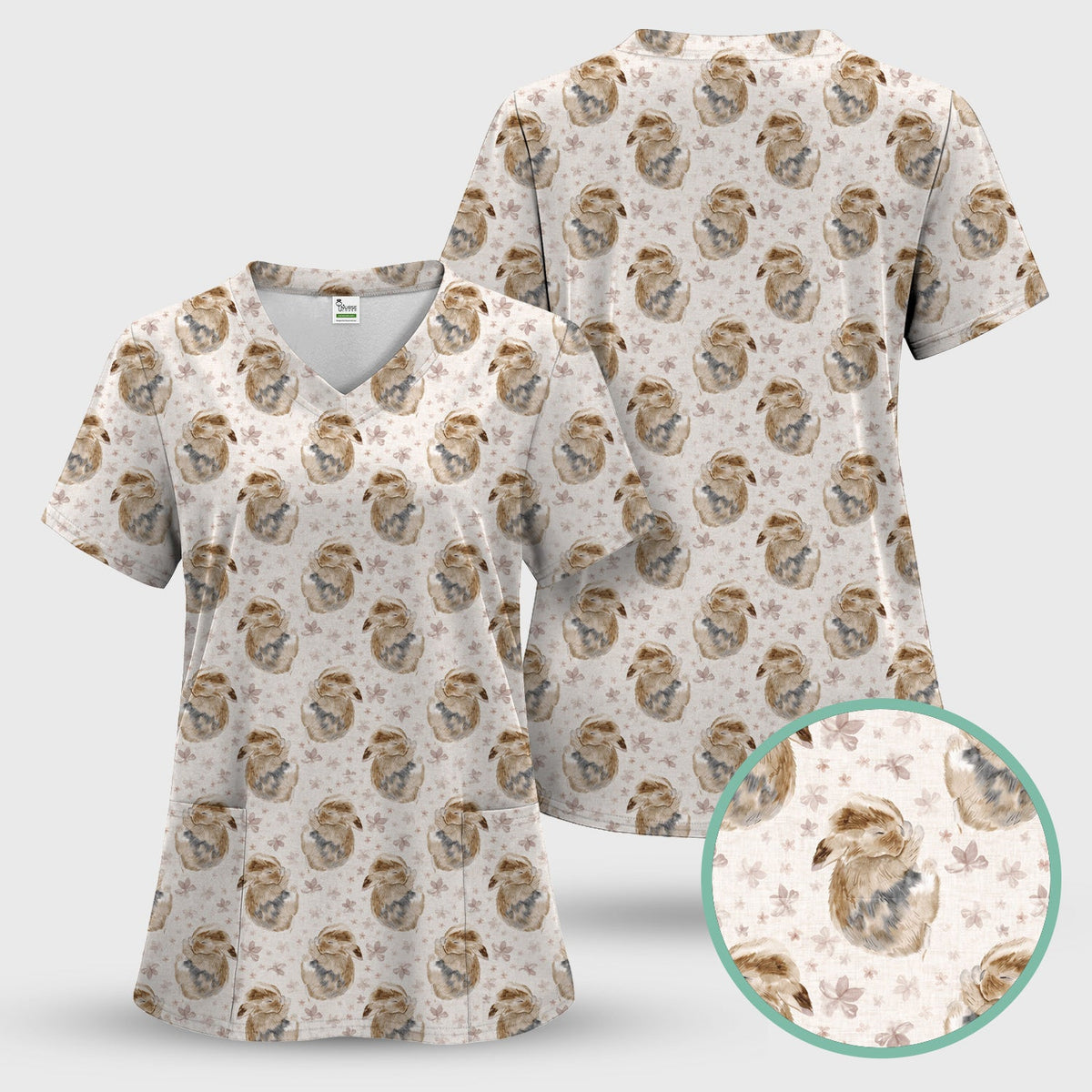 Sleeping Bunny Floral Meadow Nurse Scrub Set