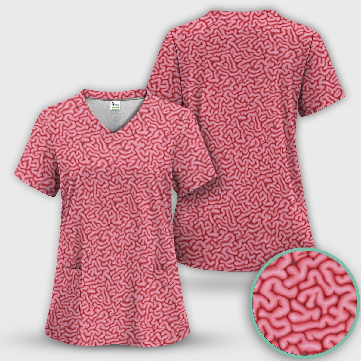 Pink Brain Anatomy Nurse Scrub Top