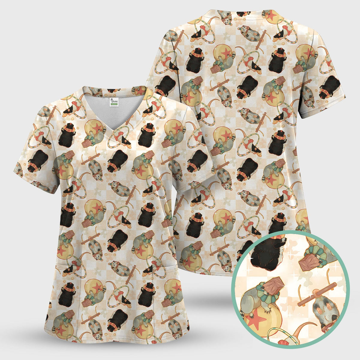 Circus Mouse Acrobat Nurse Scrub Top