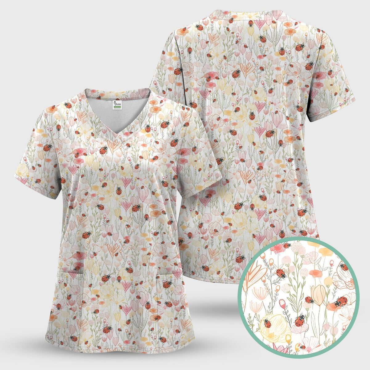 Wildflower Ladybug Garden Nurse Scrub Top