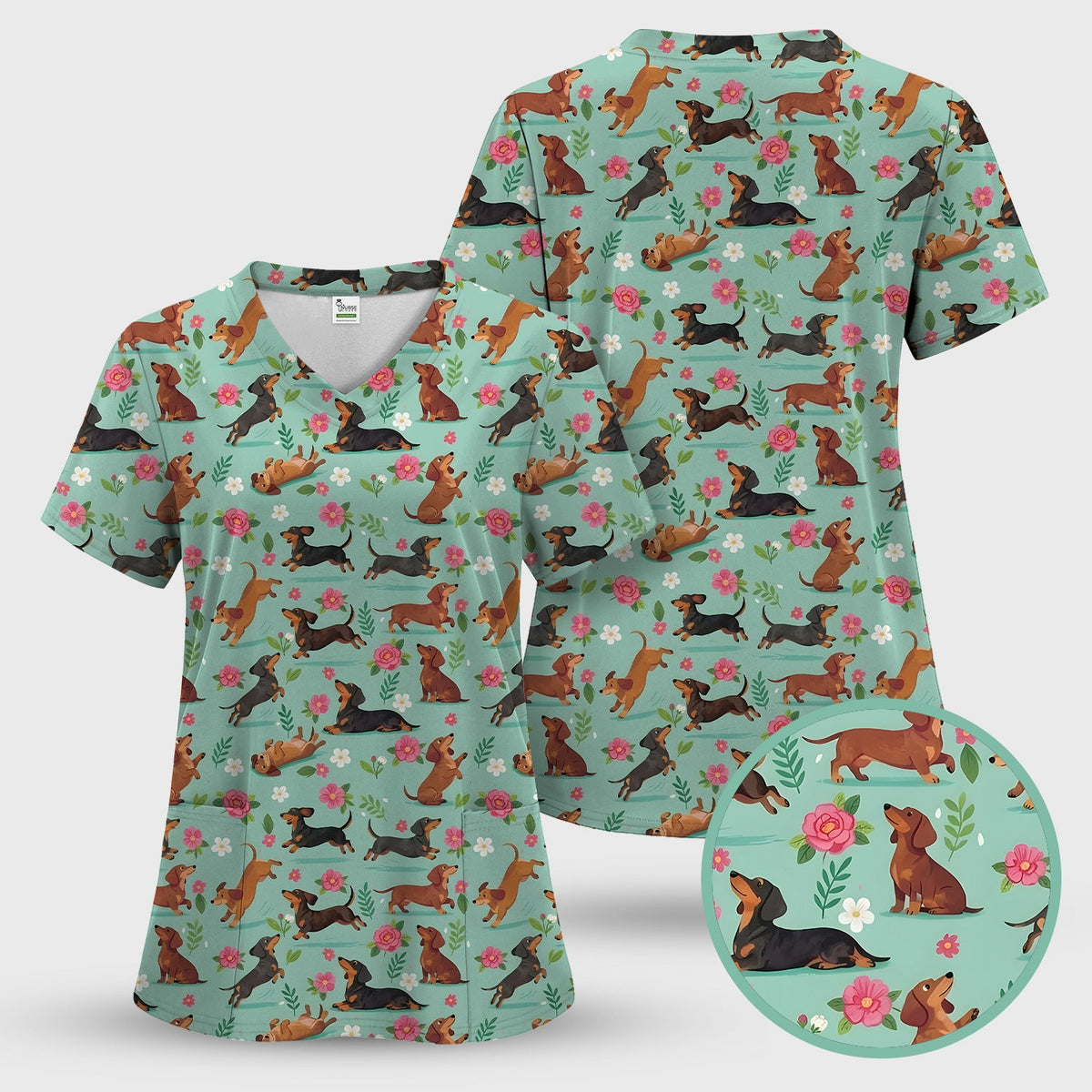 Floral Dachshund Puppy Nurse Scrub Set