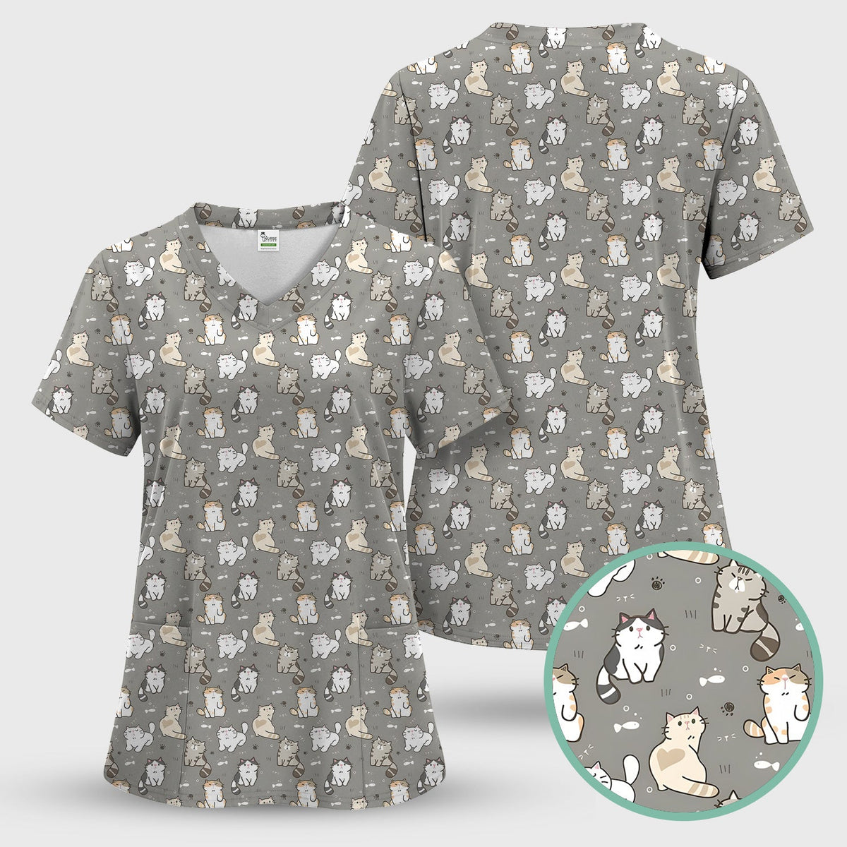 Pastel Cat Nurse Scrub Set