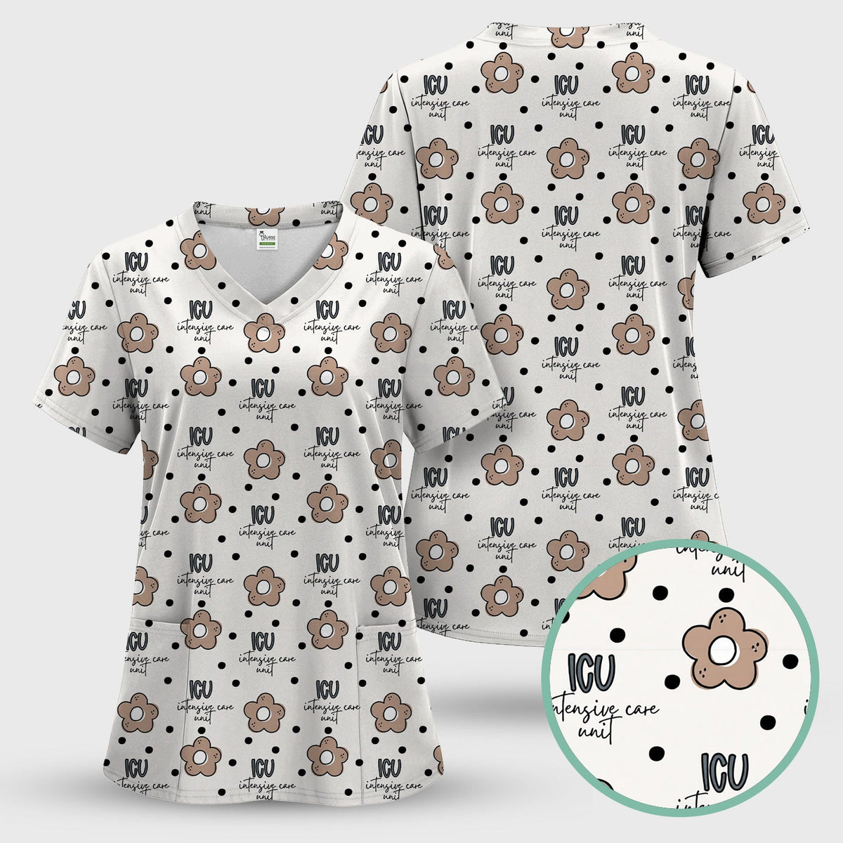 ICU Flower Polka Dot Nurse Scrub Top