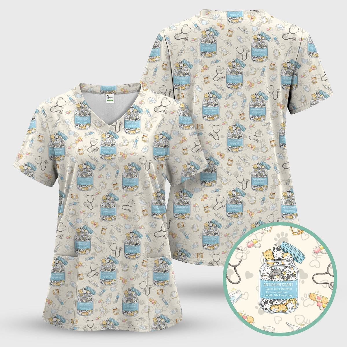 Antidepressant Cat Jar Nurse Scrub Set