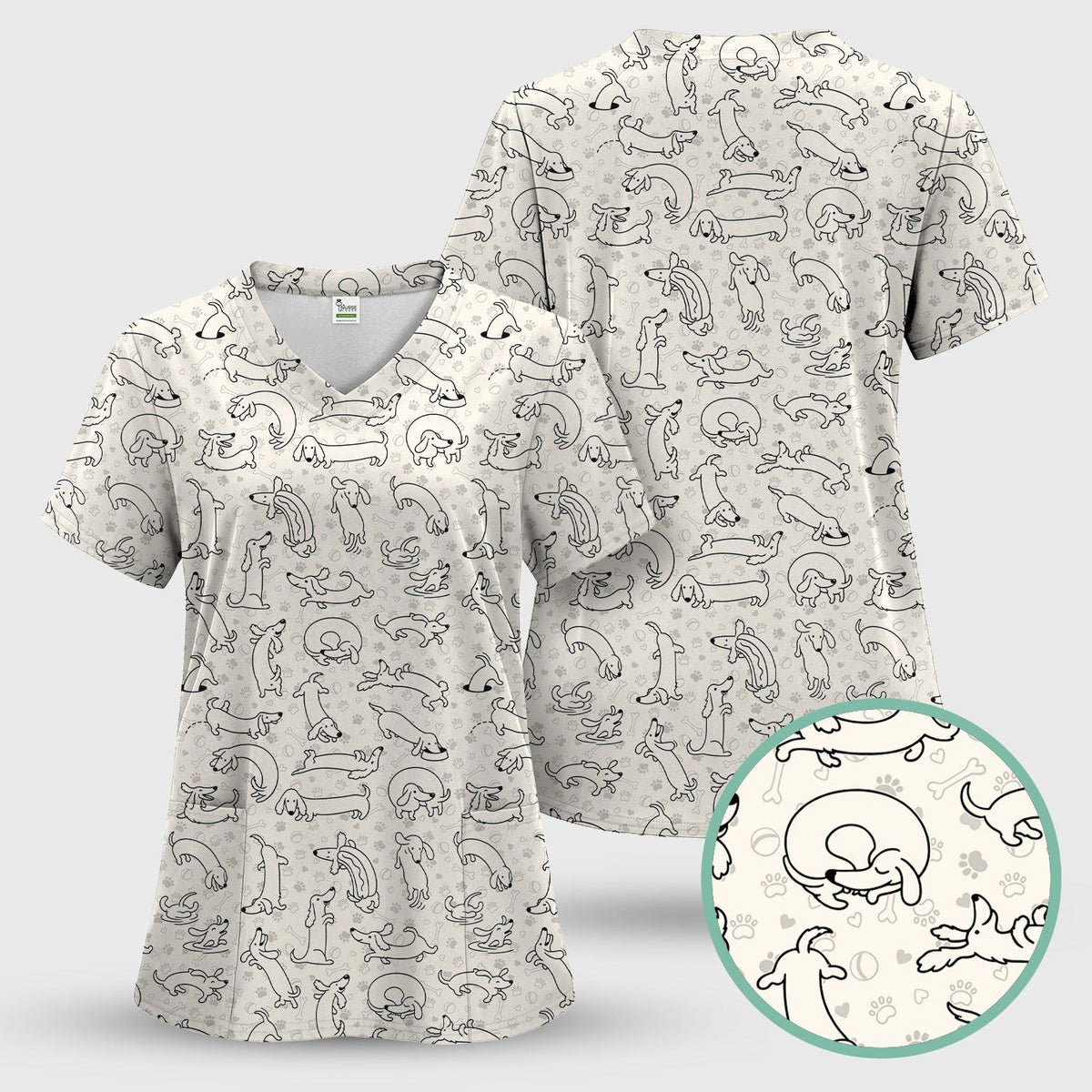 Dachshund Line Art Nurse Scrub Top