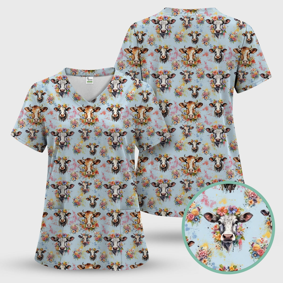 Floral Cow Farm Nurse Scrub Set