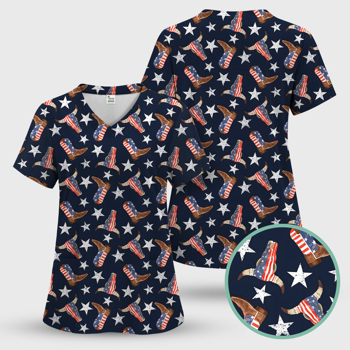 Western Boots Stars Nurse Scrub Set