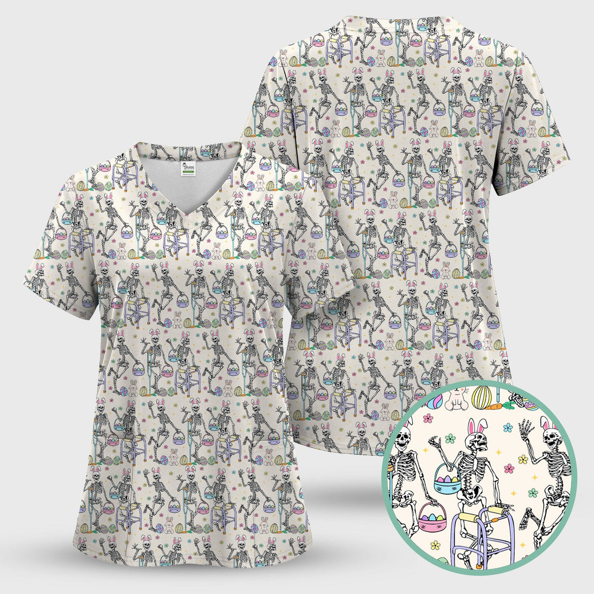 Fun Skeleton Bunny Nurse Scrub Set - Easter Gift