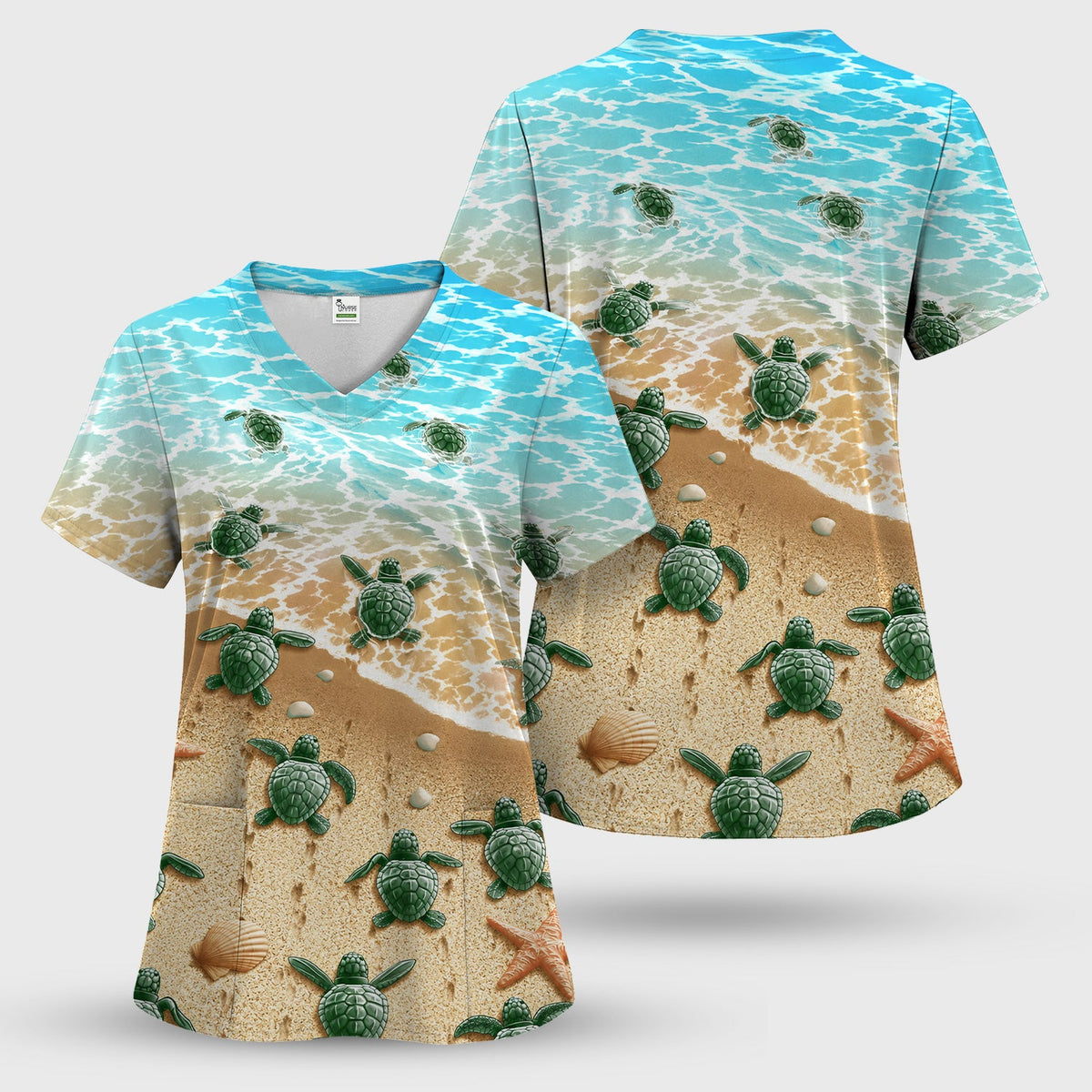 Coastal Sea Turtle Beach Nurse Scrub Top