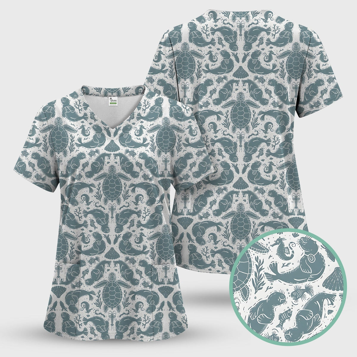 Ocean Sea Marine Life Nurse Scrub Set