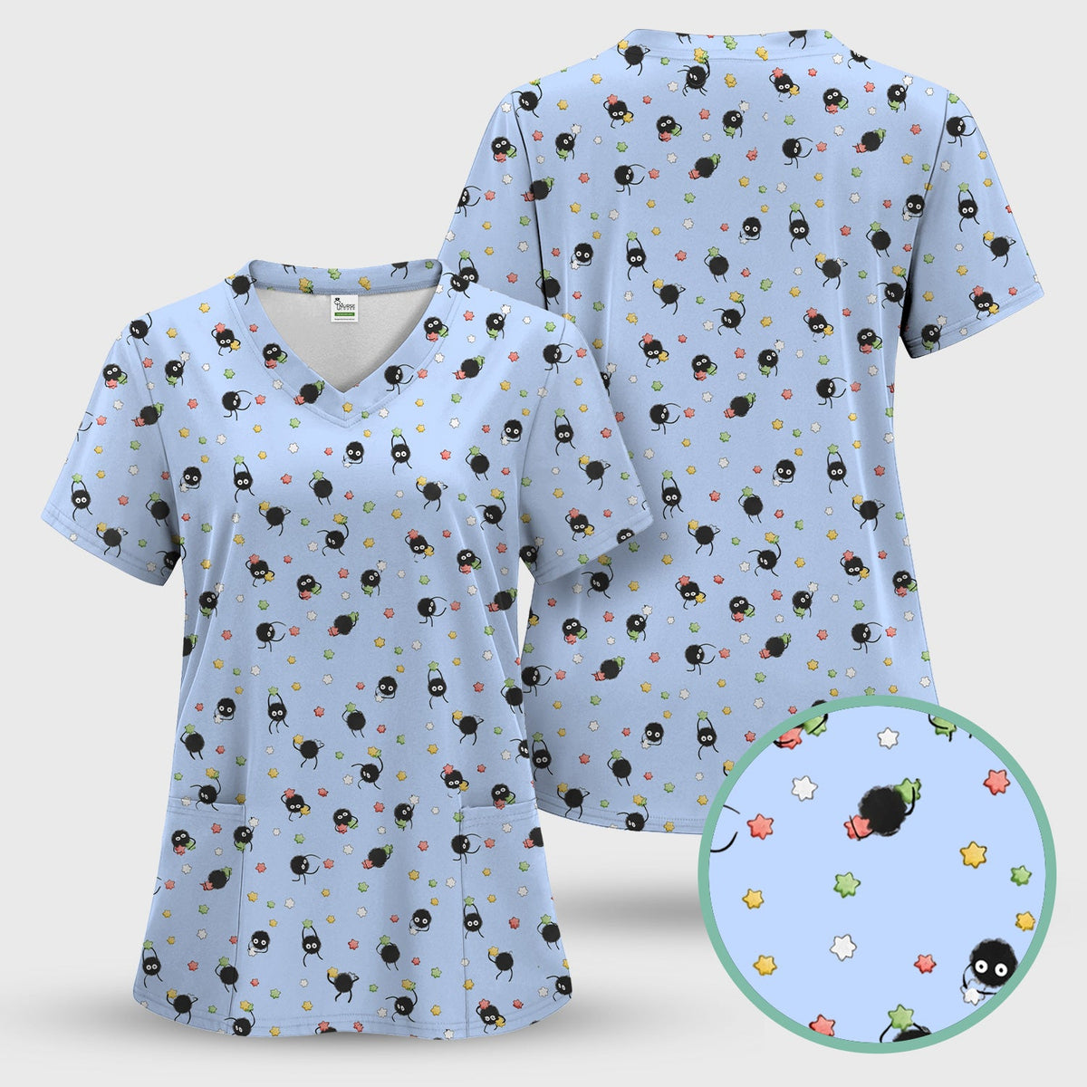 Funny Spider Pattern  Scrub Top, Cartoon Spider Pattern Nursing Uniform For Women