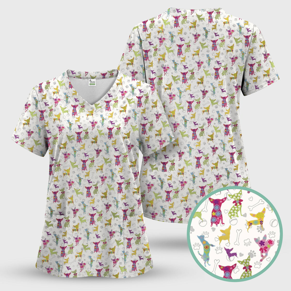 Colorful Playful Dog Nurse Scrub Set