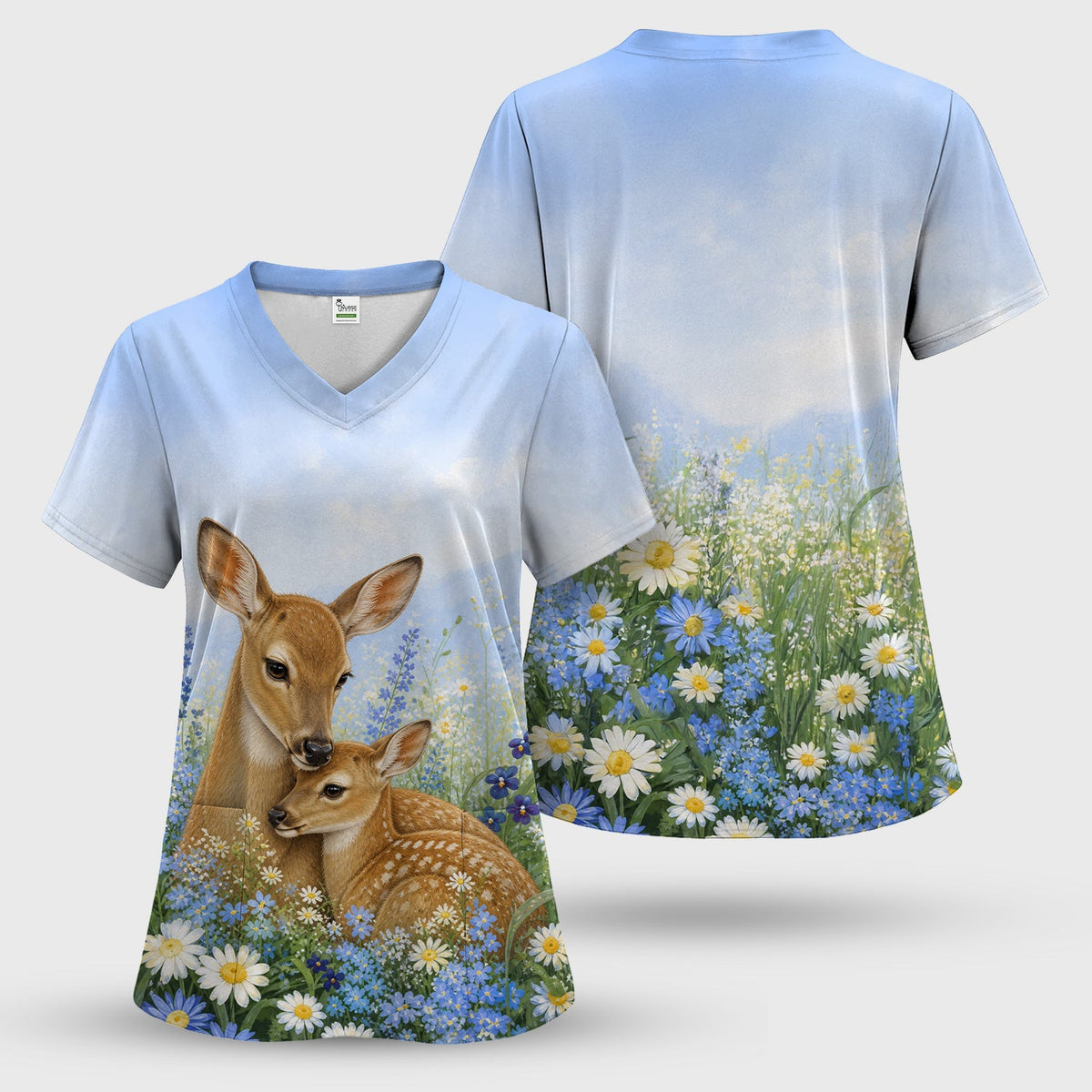 Deer Mother Baby Meadow Nurse Scrub Set