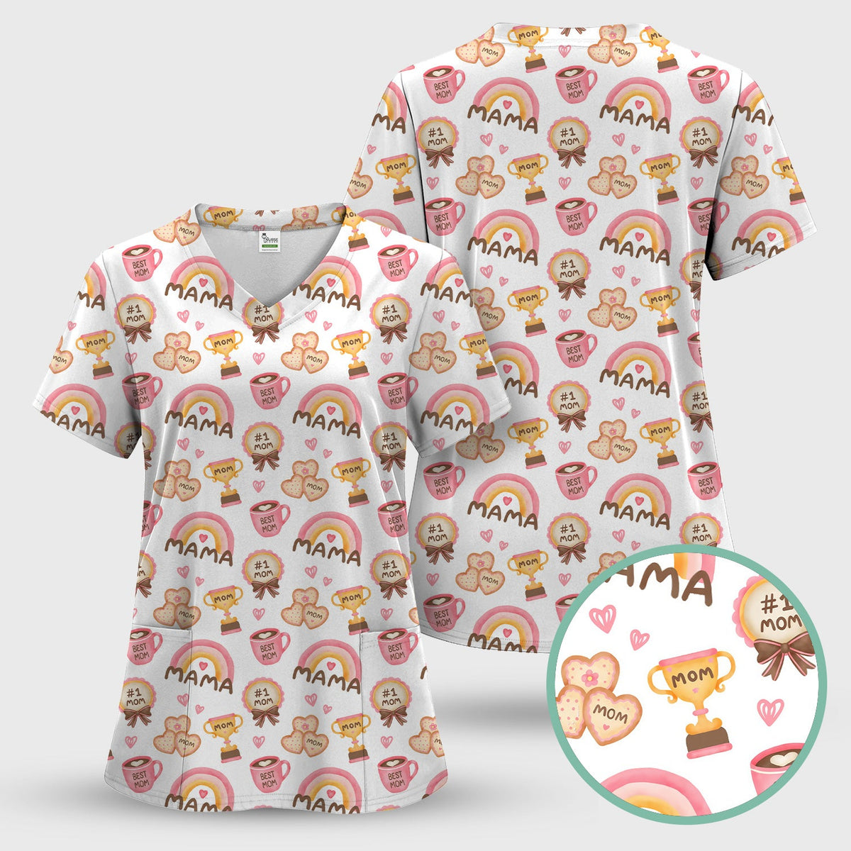 Sweet Nurse Mama Rainbow Trophy Heart Scrub Set