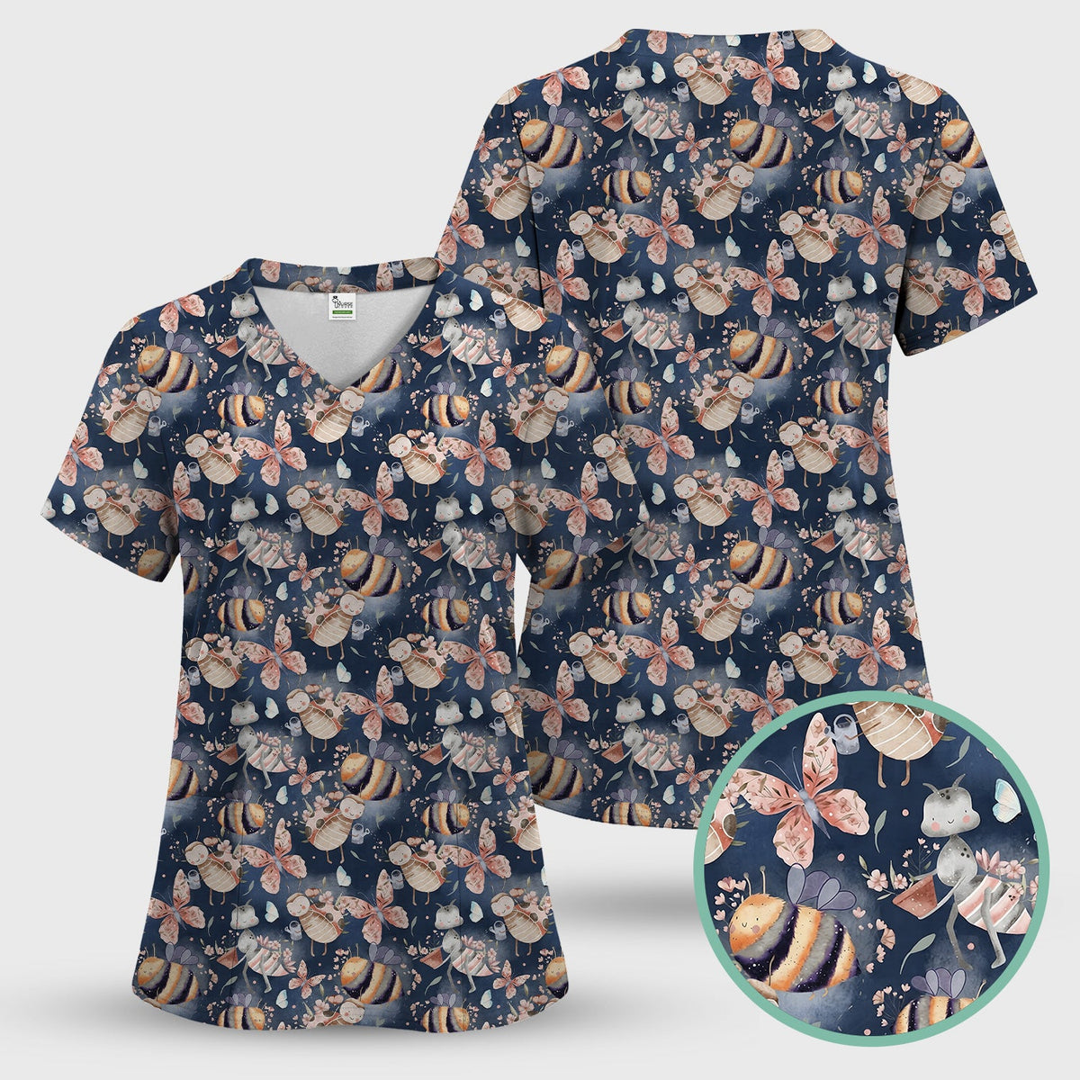Whimsical Bee Fairy Garden Nurse Scrub Set