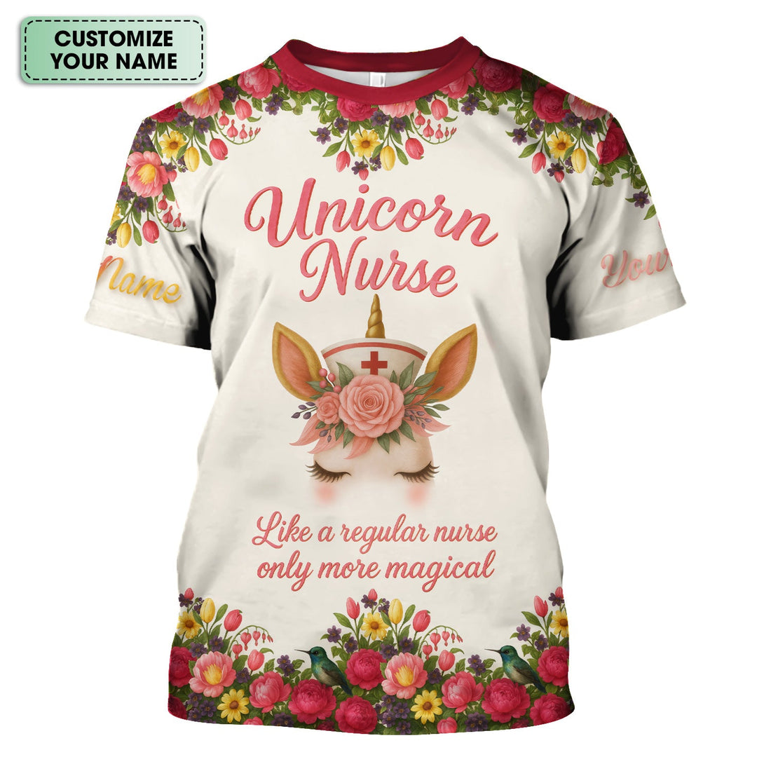 Personalized Unicorn Floral Nurse Shirt