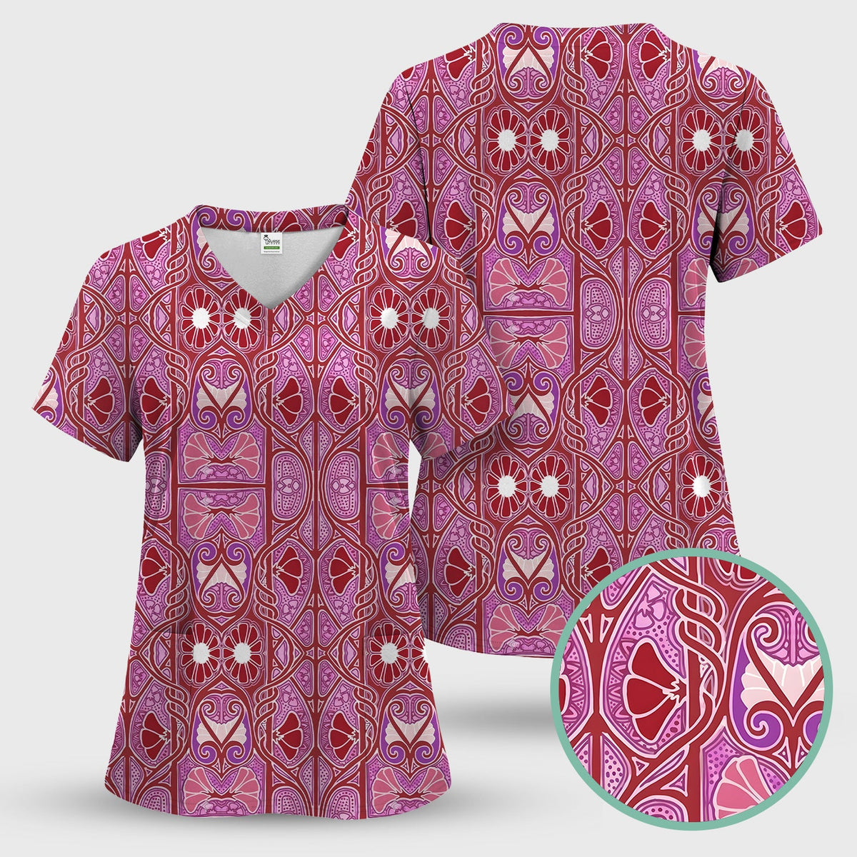 Vintage Ornamental Floral Nurse Scrub Set