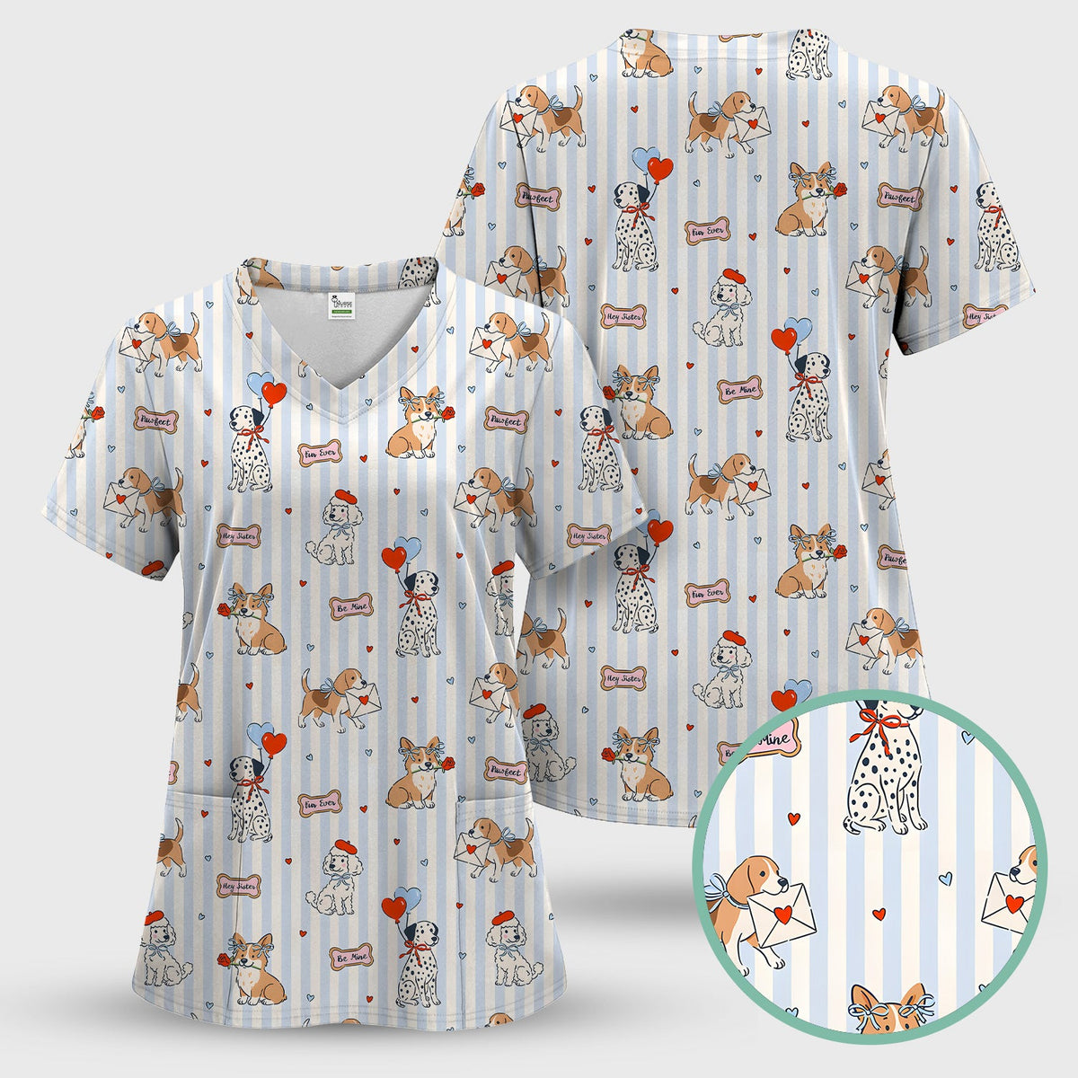 Valentine Puppy Heart Nurse Scrub Set