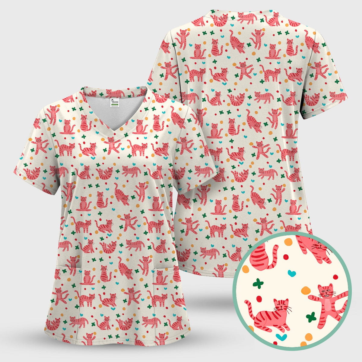 Pink Cat Nurse Scrub Set