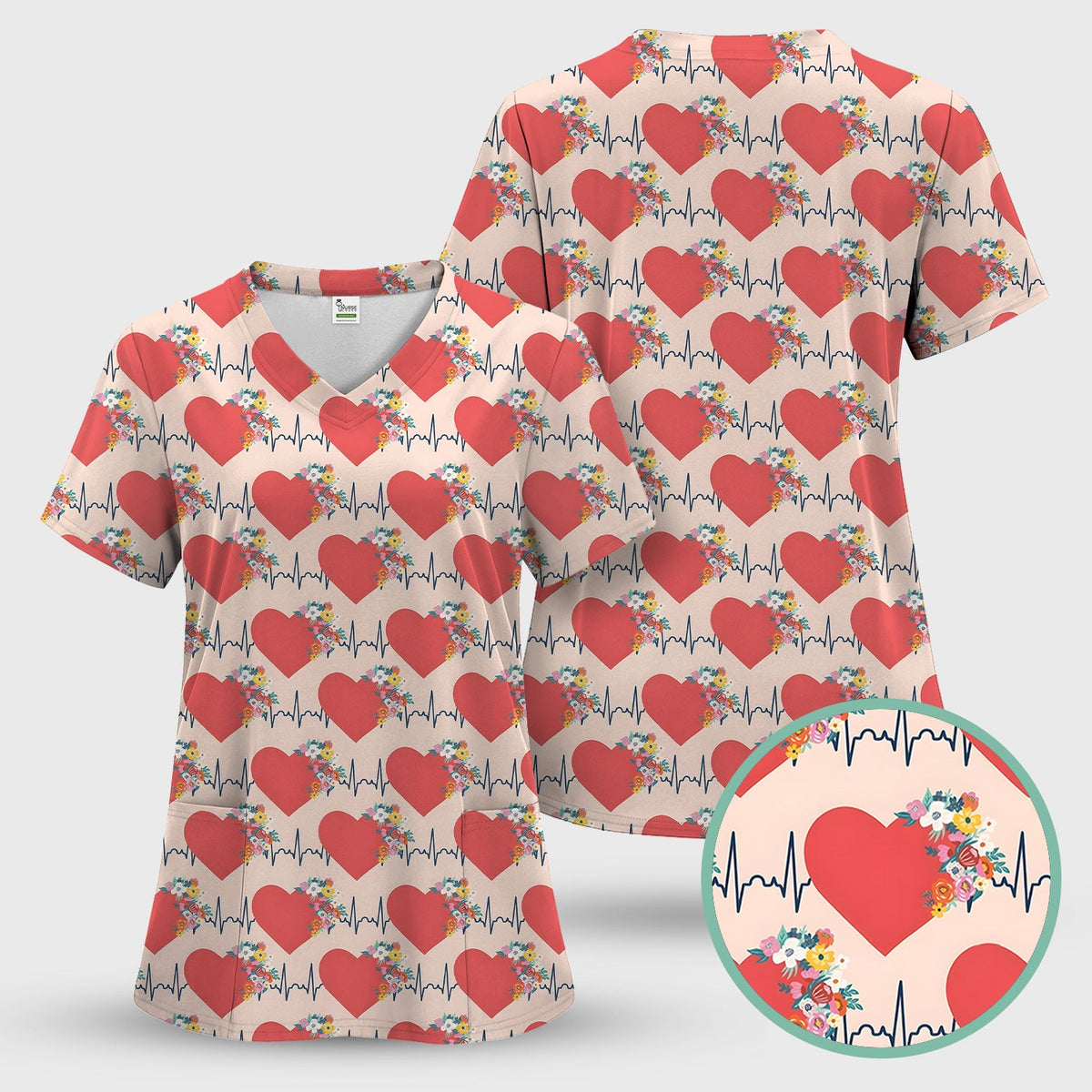 Heartbeat Floral Nurse Scrub Set
