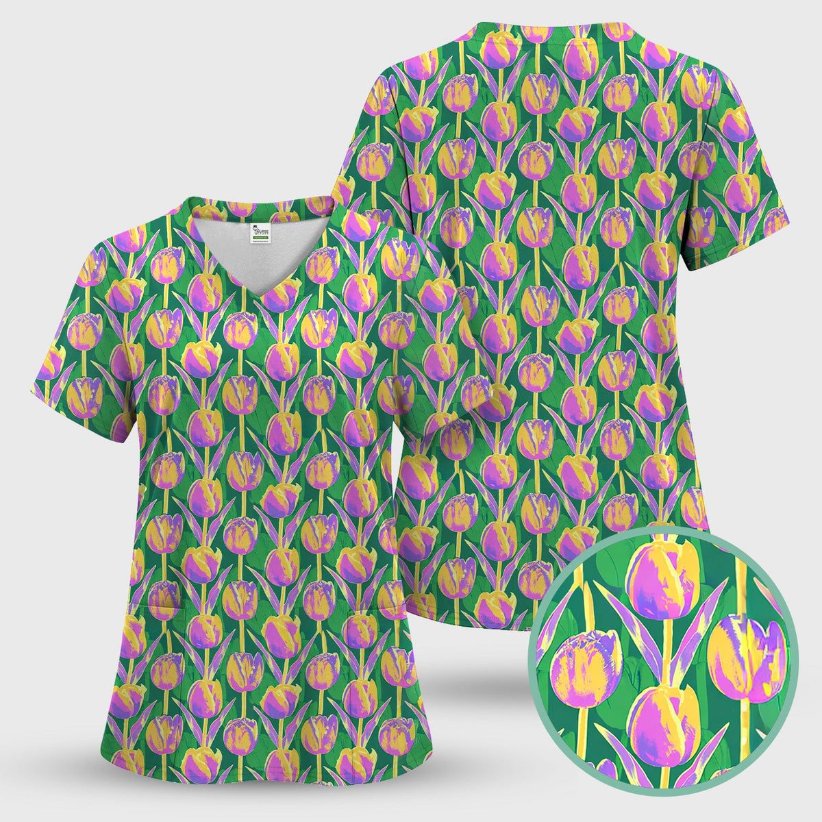 Colorful Tulip Floral Nurse Scrub Set