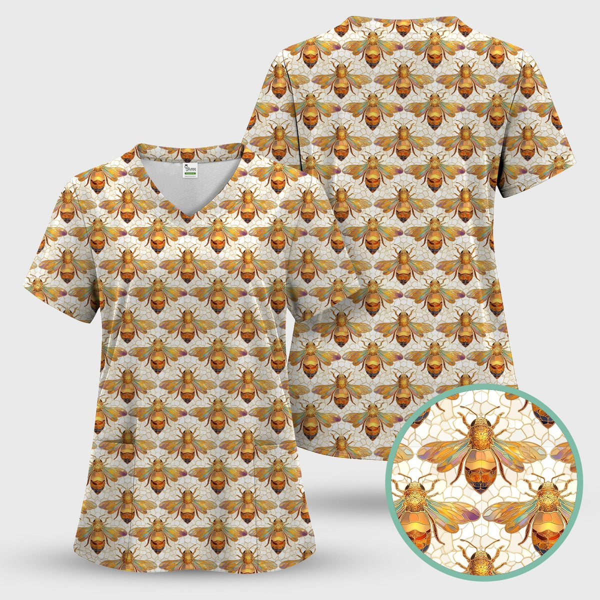 Golden Honey Bee Honeycomb Nurse Scrub Set